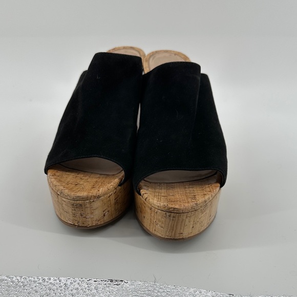 Stuart Weitzman 70s Retro Boho Black Cork Wedge Sandals Causal Chic Sz 10.5 - Picture 5 of 12